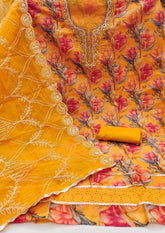 Orange Organza Handworked Position Print Unstitched Suit